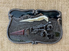 Vintage 1984 Bergamot Brass Works U-149 Enameled Steam Train 5473 Belt Buckle