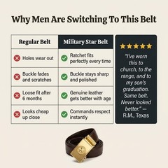 Men&rsquo;s Full-Grain Leather Ratchet Belt Brown with Military Star 28&Prime;–44&Prime;,