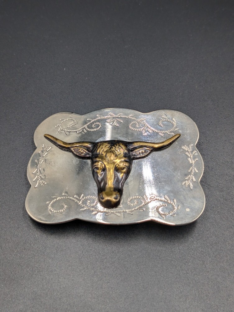 Western Belt Buckle with Bull Head Logo Metal