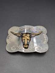 Western Belt Buckle with Bull Head Logo Metal