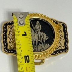 Western Cowboy Native American Horse Rider Belt Buckle Gold Tone Made USA