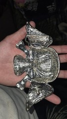 Men&rsquo;s Winged Skull Rhinestone Belt Buckle Silver/Black Interchangeable 1.5&Prime;