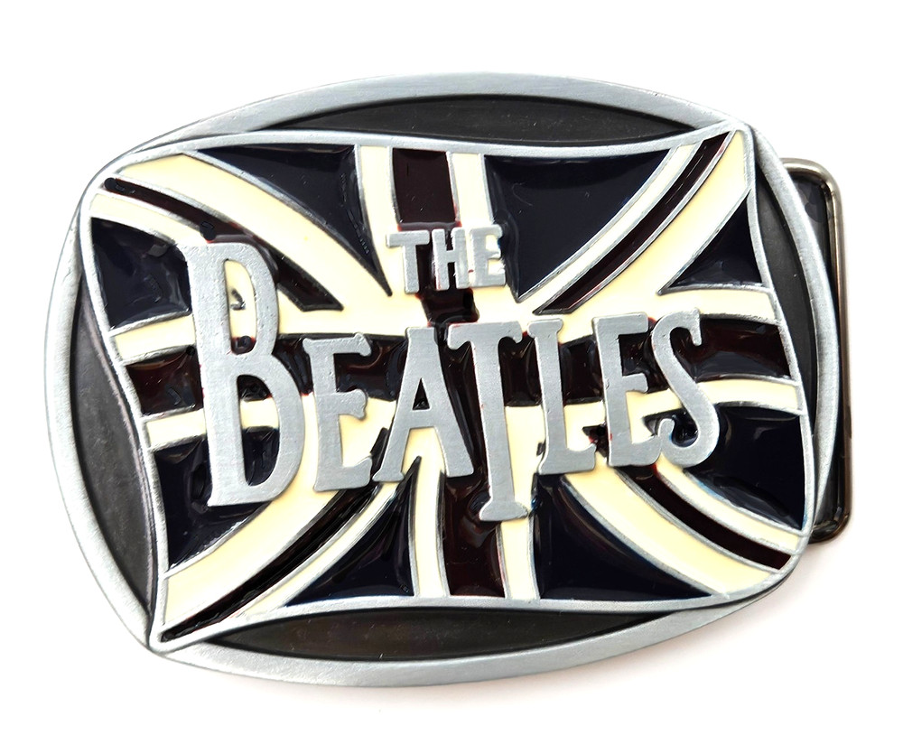 Vintage The Beatles and British Flag Metal & Enamel Belt Buckle