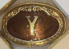 Vintage Metal Belt Buckle, Brass and Enamel, Letter Y, Initial Y, Nice German
