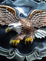 Vintage Open Wing Bikers Eagle Enameled Belt Buckle Scrolled background , 1983