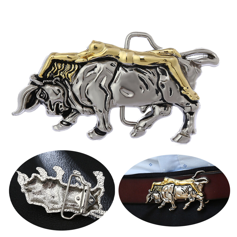Lady Bull Western Antique Gold/Silver Metal Belt Buckle
