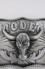 扣时尚银牛银色金属西部牛仔 3D Rodeo 长角德克萨斯州-
