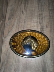 Beaver Buckle Co Handcrafted Gold Toned Horse Equine Resin Belt Buckle USA
