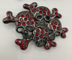 Qty (2) b.b. simon Red and White Skull Belt Buckles Black Chrome