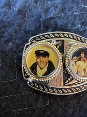 Vintage 1980’S Elvis Presley Belt Buckle Metal Filligree with Photo Made in USA