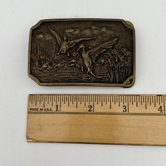 Vintage Flying Landing Ducks Belt Buckle Solid Brass BTS USA Hunting Fashion