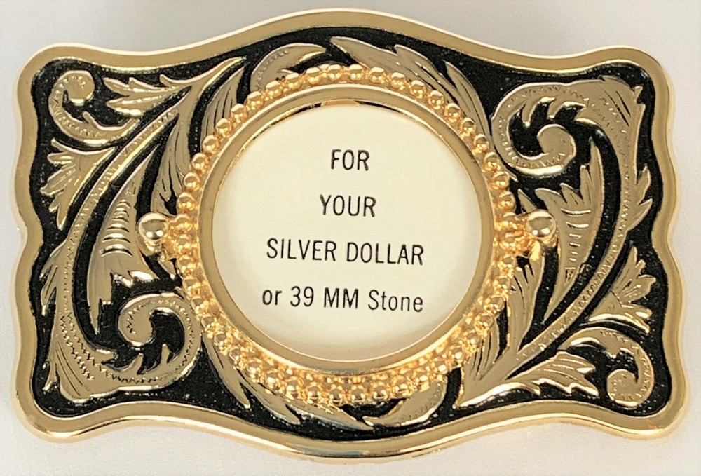 BELT BUCKLES USA Silver Dollar Coin Screw Mount Gold Black Rectangle NWOT!