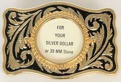 BELT BUCKLES USA Silver Dollar Coin Screw Mount Gold Black Rectangle NWOT!