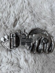 Vintage Y2K Bergamot Dragon Hand Guitar Belt Buckle With Skulls