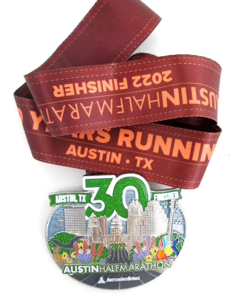 2022 Austin Half Marathon Belt Buckle w Lanyard Ribbon Running Texas Finisher