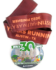 2022 Austin Half Marathon Belt Buckle w Lanyard Ribbon Running Texas Finisher