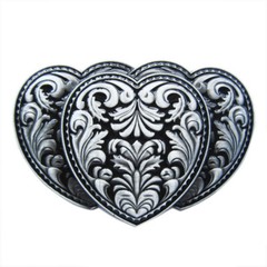 Flower Triple Hearts Black Enamel Metal Belt Buckle