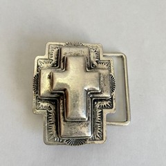 Cross Belt Buckle Ornate Christian Religious Gothic Silver metal western vintage