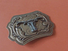 Texas Longhorn SouthWest etched vintage Belt Buckle America cattle skull patina