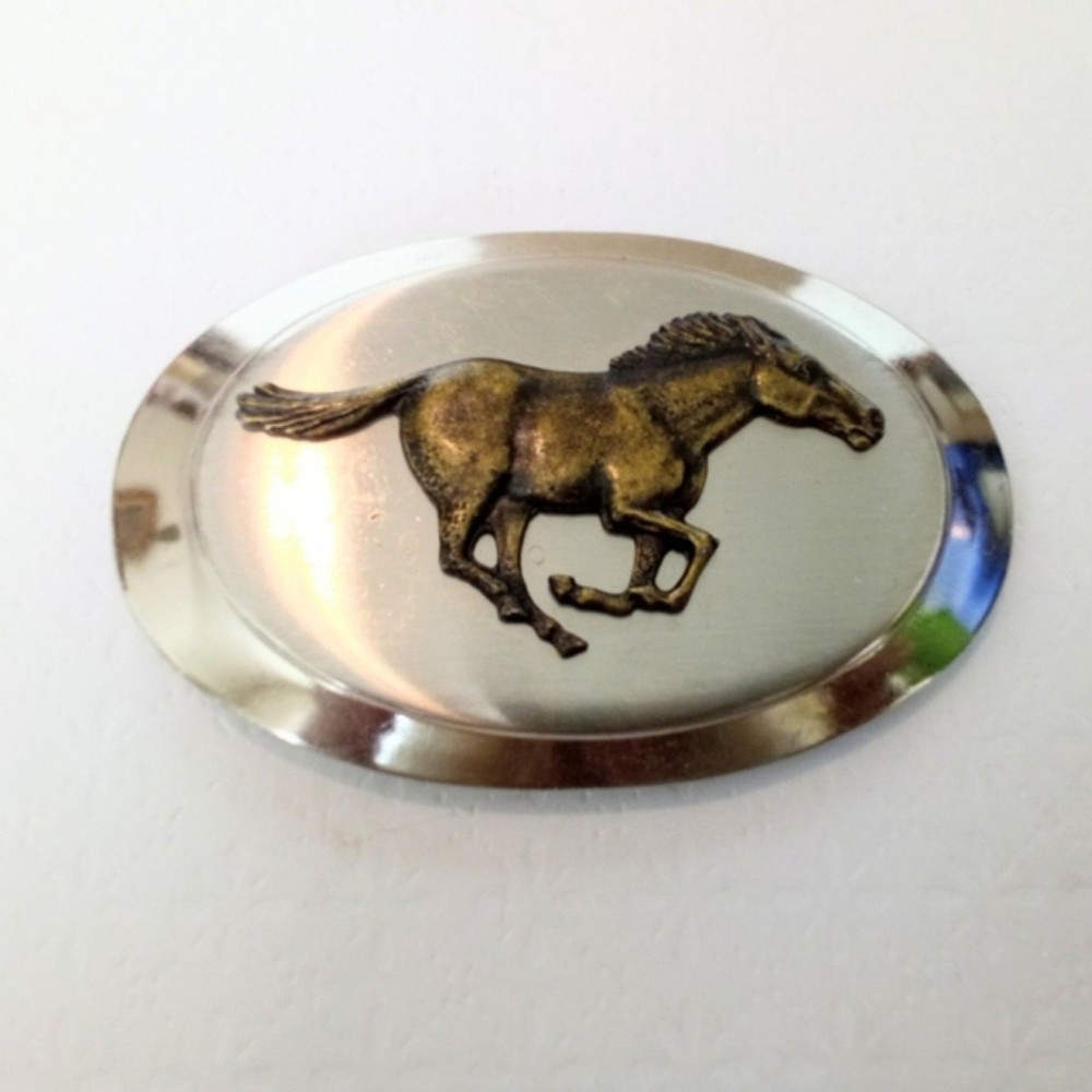 Vintage Silver and Gold Tone Running Horse Themed Belt Buckle