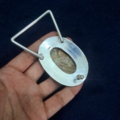 Golden Mother of Pearl Belt Buckle – Silver Plated Filigree Setting, Handmade