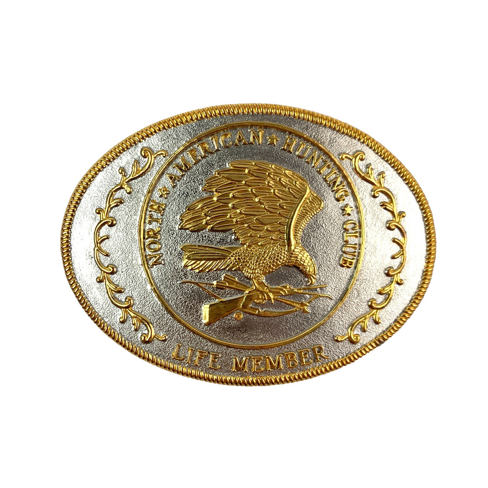 Vintage North American Hunting Club Life Member Gold Silver Metal Belt Buckle