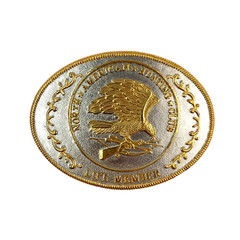 Vintage North American Hunting Club Life Member Gold Silver Metal Belt Buckle