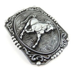 Unisex Western Horse Tooled Floral Belt Buckle Antique Silver Fits 1.5&Prime; Belts