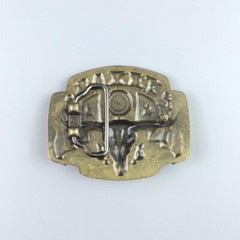 Vintage Bronze Plated Longhorn Bull Flag Western Belt Buckle Boucle de Ceinture
