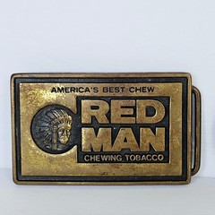 Vintage Red Man Chewing Tobacco Belt Buckle Solid Brass Made in USA Americana