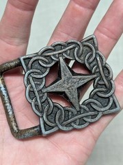 vintage 1970s handcrafted BRASS belt buckle BRUTALIST rustic BOHO hippie star