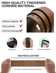 wolksprong Thicken Full Grain Leather Mens Belt 40(Fit Pants Size 38), Brown