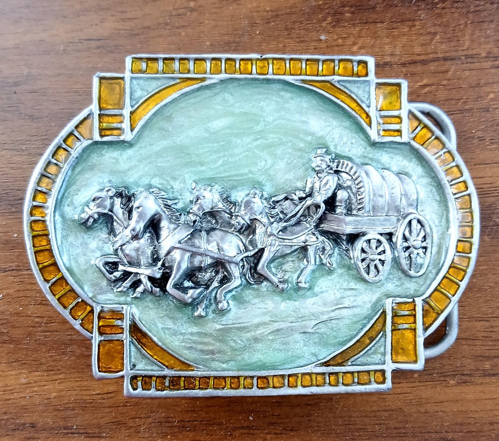 Belt Buckle Buckle Covered Wagon Horses Western Carriage