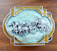 Belt Buckle Buckle Covered Wagon Horses Western Carriage