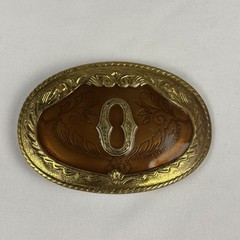 Vintage Style Initial O Belt Buckle Gold Tone Brown Enamel Monogram