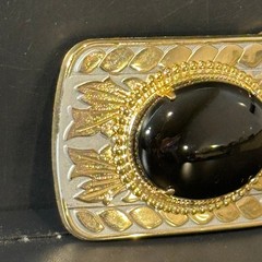 Vintage Western Belt Buckle Gold Silver Tone Black Onyx Cabochon Mixed Metal