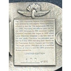 Vintage 1990 Indy 500 Chevrolet Beretta Pace Car Pewter Belt Buckle 100/500