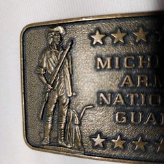 MICHIGAN ARMY NATIONAL GUARD Belt Buckle Framed With Stars Brass 2&Prime;X3&Prime;