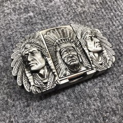 Antique Brushed Indian Chief Head Belt Buckle with Lighter, Stock in US