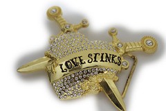 Men Women Big Gold Metal Belt Buckle Heart Western Silver Rhinestone Love Stinks