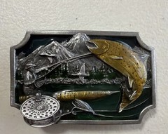 Siskiyou Belt Buckle Fisherman Fishing Angler Oregon X-27 1983 Mountains Pewter