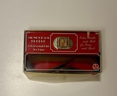 Vintage Lee Monogram P Buckle & Belt Set In Xmas Gift Box Made In USA NEW 32-34