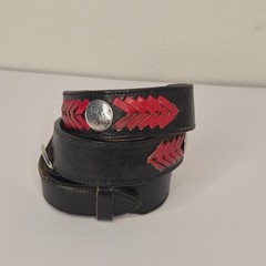 Brazos Joe Western Black Red Woven Leather Concho Belt Made in USA Mens Size 30