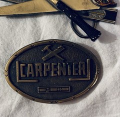 Pair Carpenter Tradesman Bronze Plated Metal Belt Buckles