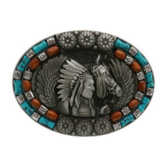 Men Silver Metal Buckle Western Native Indian Warrior Horse Eagle Feather Wing