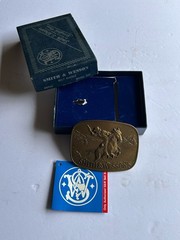 Vintage Brass Smith & Wesson Belt Buckle With Original Box & Tag 1975