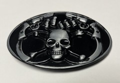 Skull and Crossbones, Black/Silver Metal Motorcycle Biker Belt Buckle