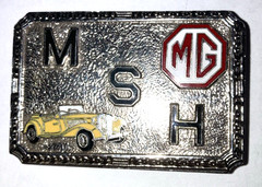 MG Logo Yellow Roadster Hook Fast Enameled Belt Buckle MSH Initials Silver Tone