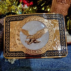 Eagle Western Belt Buckle Hebilla Rodeo Silver & Rosetone 4x 3.5 Inche