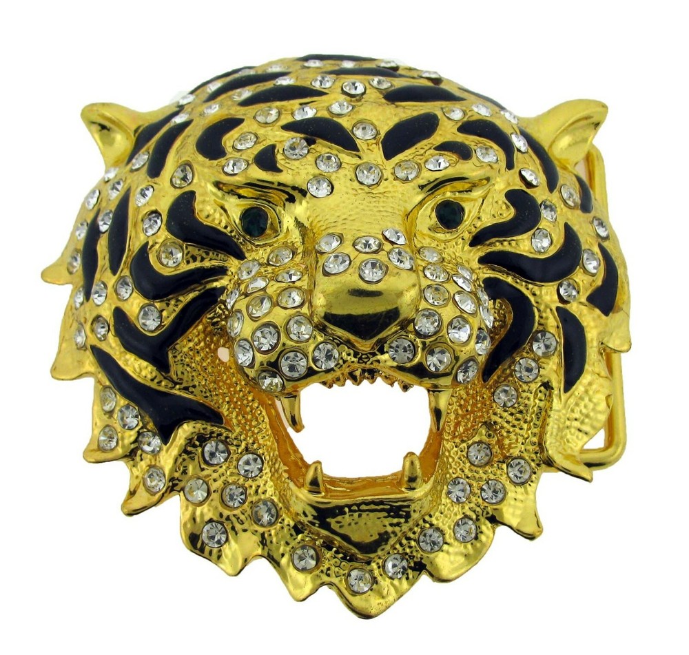 Lion Belt Buckle Big Cat Tiger Men Women Gold Metal Western Rodeo Cowboy Fashion